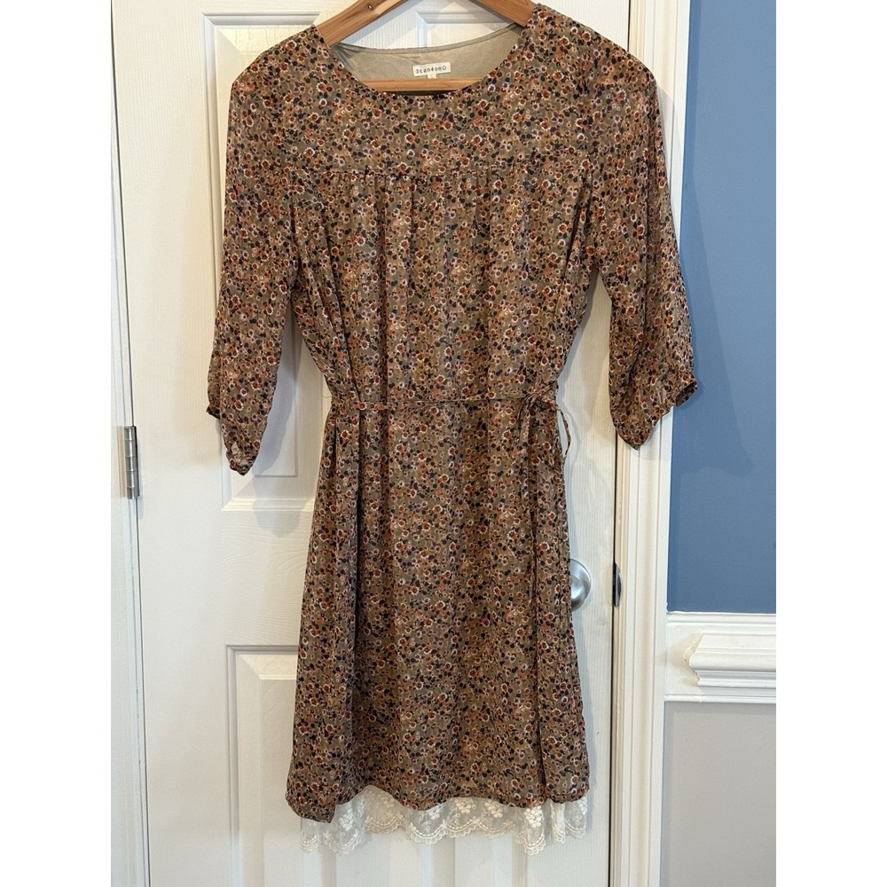 Boho Floral With Lace Hem Dress By 3can4on Japanese Brand Romantic Cottage‎ M